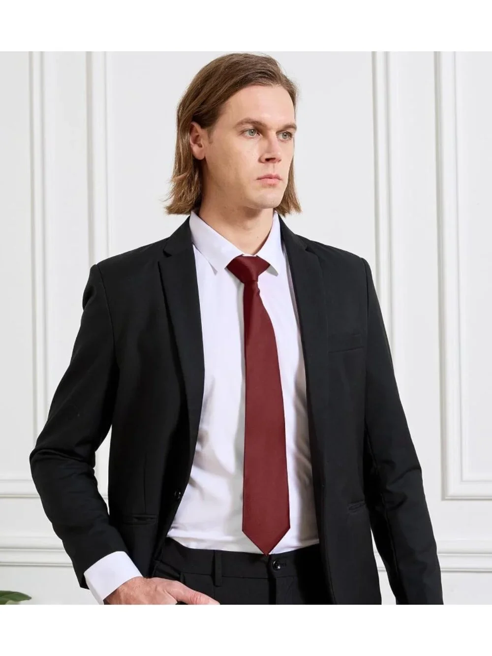 Men's Burgundy Solid Microfiber Plain Formal Silk Necktie For Business Dress Tie